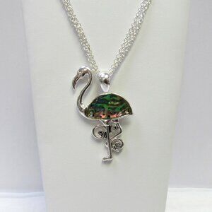 Silver Plated Abalone Shell Flamingo Charm Necklace Pendant